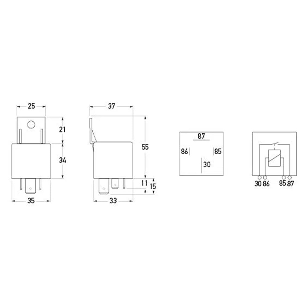 HELLA 12V 4 Pin Normally Open High Capacity Relay - 60A dimensions