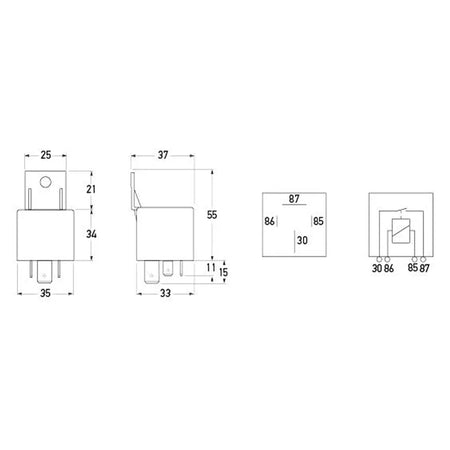 HELLA 12V 4 Pin Normally Open High Capacity Relay - 60A dimensions