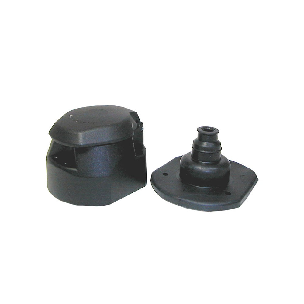 13 Pin Round Truck Trailer Socket with Twist Lock-17-931. Front view of black socket and a black rubber gasket.