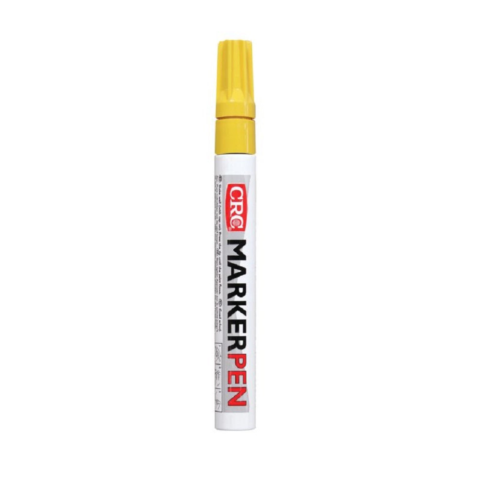 CRC Paint Marker Pen Yellow-20400. Front view of white pen with red CRC logo on it and yellow lid.