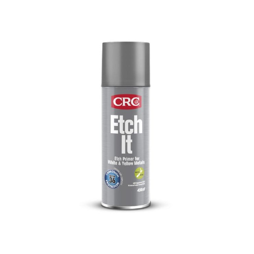 CRC Etch It 400ml-2110. Front view of grey spray can with red CRC logo and a grey cap.