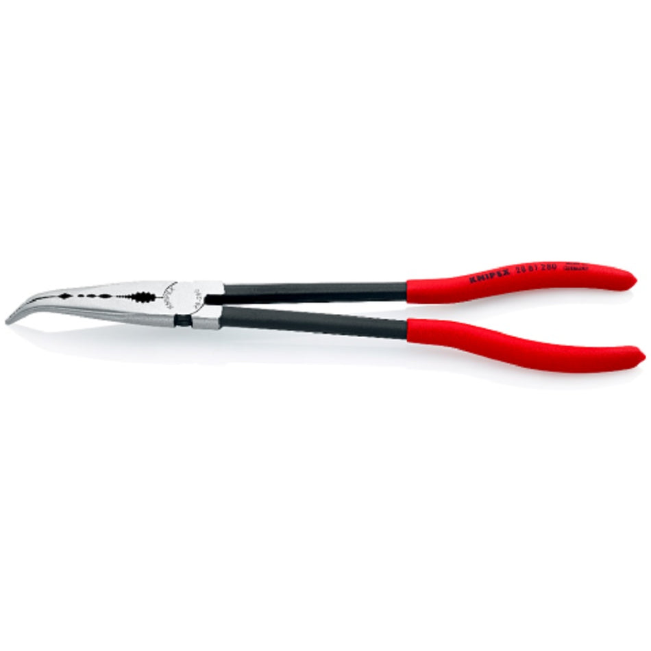 Knipex Long Reach Needle Nose Pliers 2881280.  Angled view with jaws closed.