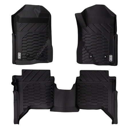 ARB Floot Mats Front and Rear Set suits Ranger 22+ DC-4080027. Front view of 2 x black front mats and 1 x single rear mat.