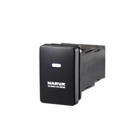 Narva Toyota Blank Switch-N63300BL. Front view of black switch with Led light panel and Narva Logo.