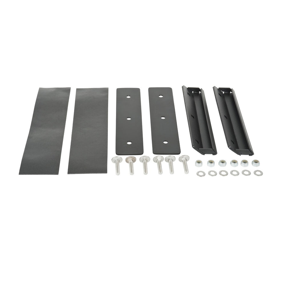 Rhino Rack False Gutter Half Set (2Pcs)-739AHALF. Front view of black false gutters with 6 x bolts, washers and nuts.