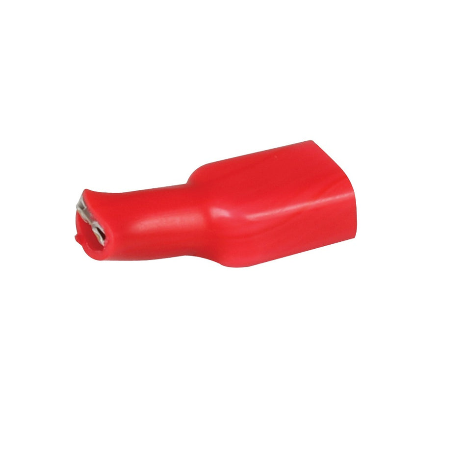 Hella Terminal Pack - Fully Insulated Female Red 6.3mm-07-8204. Front view of fully insulated red terminal.