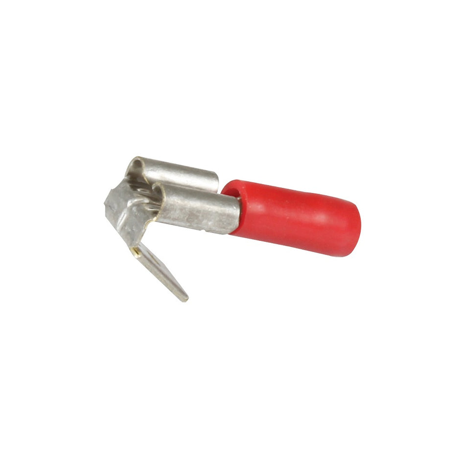 Hella Terminal Pack - 2 Way Female/Male Red 6.3mm-07-8210. Front view of silver female/male terminal half covered in red insulation.