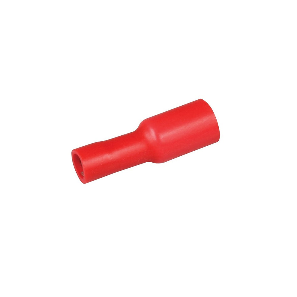 Hella Terminal Pack - Bullet Female Red-07-8222. Front view of red fully insulated bullet terminal.