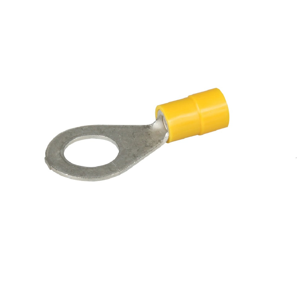 Hella Terminal Pack - Eye Yellow 9.5mm-07-8248. Front view of silver ring terminal bottom half covered in yellow insulation.