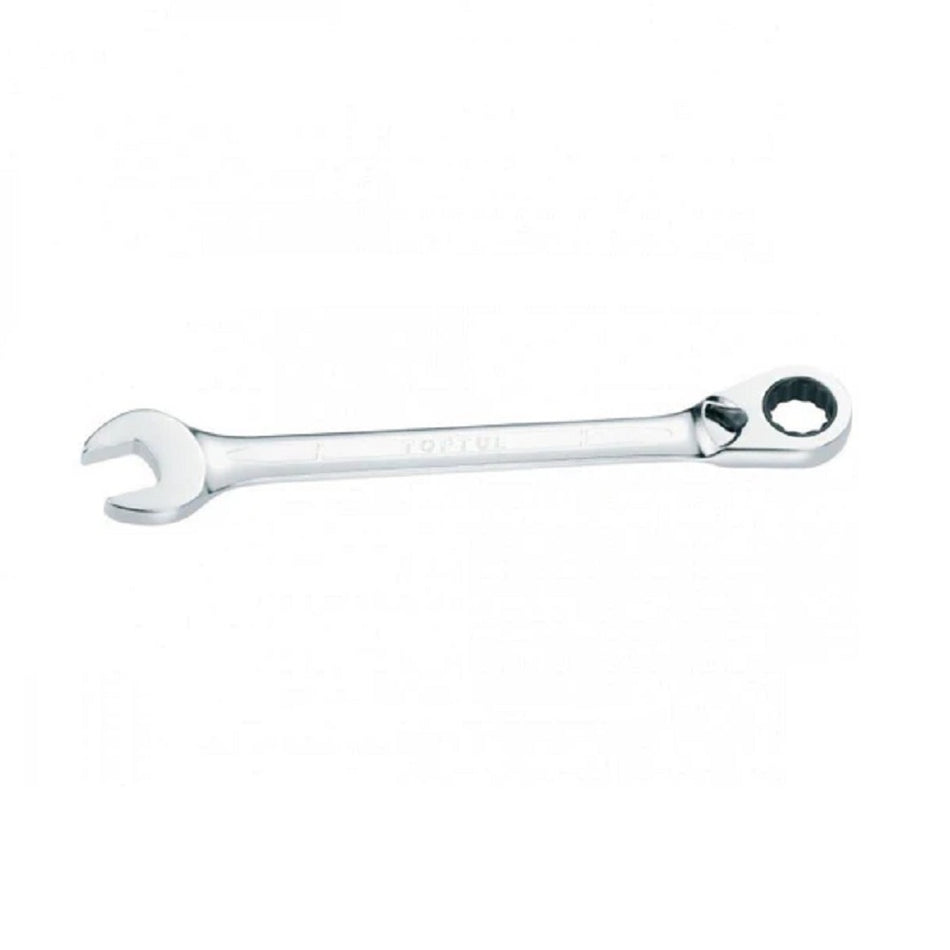 Toptul Reversible Geared Wrench - 8mm-ABEA0808. Fron view of chrome wrench with open end on one side and 8mm geared ring on the other