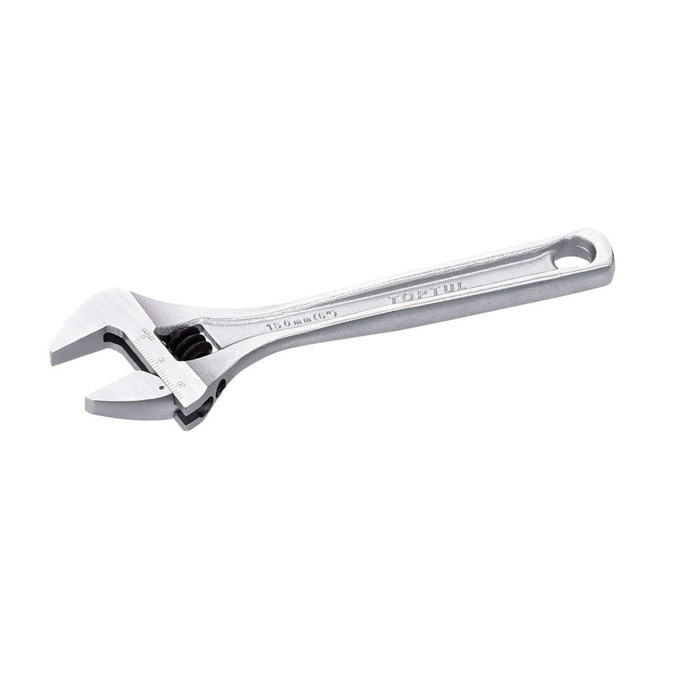 Toptul Adjustable Wrench - 100mm-AMAB1710. Front view of chrome wrench with handle going up to adjustable head.