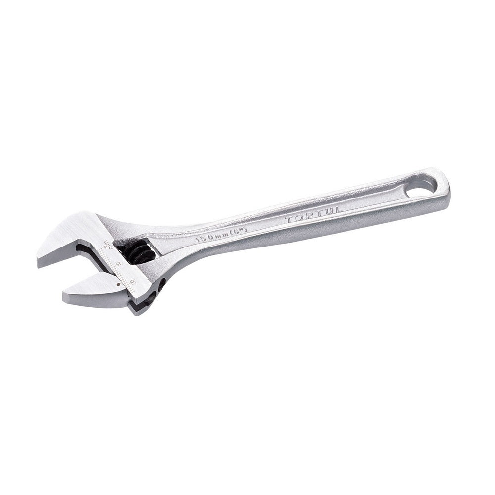 Toptul Adjustable Wrench - 200mm-AMAB2920. Front view of chrome wrench with handle going up to adjustable head.