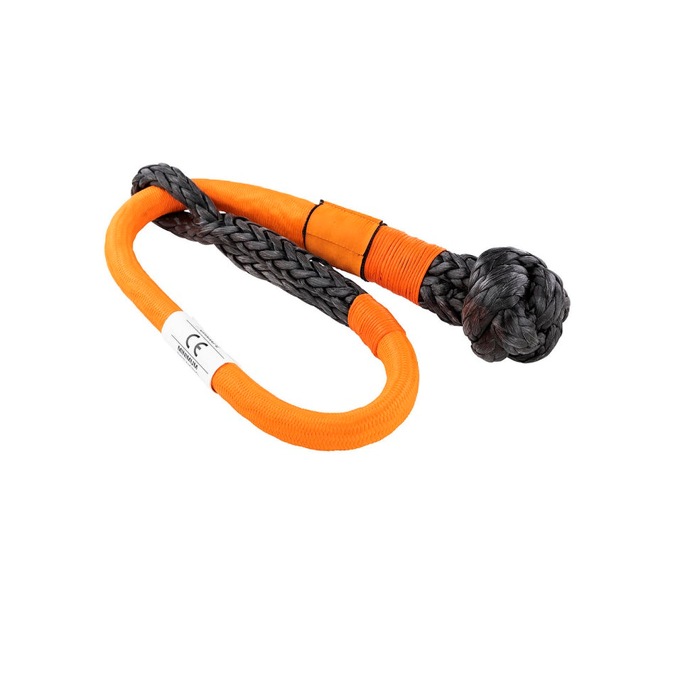 ARB Soft Connect Shackle 14.5T Soft Shackle Orange-AEB2018. Front view of orange shackle with black knotted end.