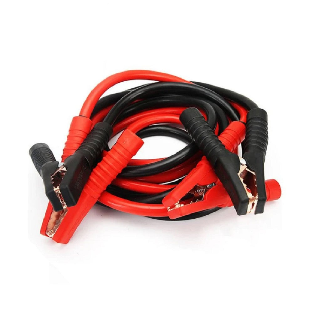 Icon Jumper Leads - 4m 35mm Computer Proof - BK35. Front view of red and black coiled cables with clamps on each end.