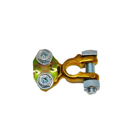 Icon battery Terminal - Positive Jap-BT10J-P.  Front view of brass battery terminal with silver bolt.