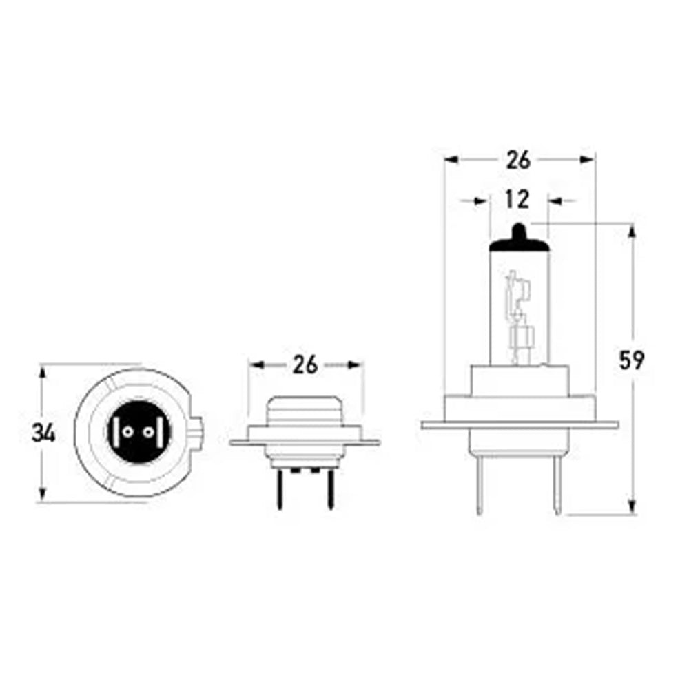 HELLA H7 Halogen Bulb 12V 55W dimensions