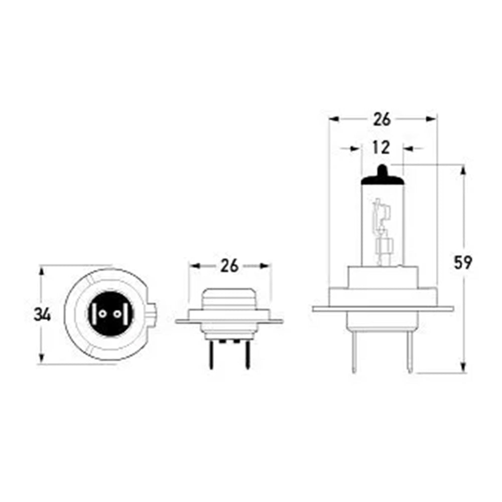 HELLA H7 Halogen Bulb 24V 70W dimensions