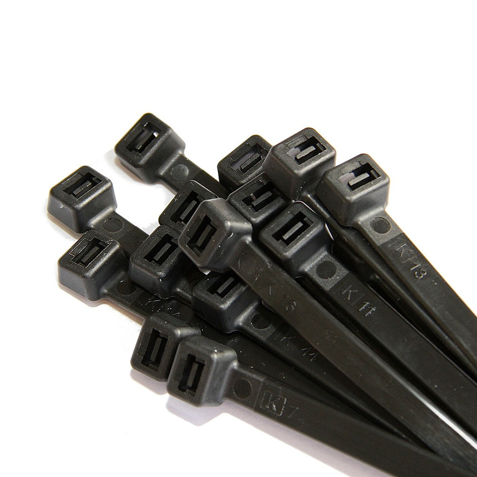 Cable Ties 100 x 2.5mm UV Black-KT10025. Front view of black cable tie ends