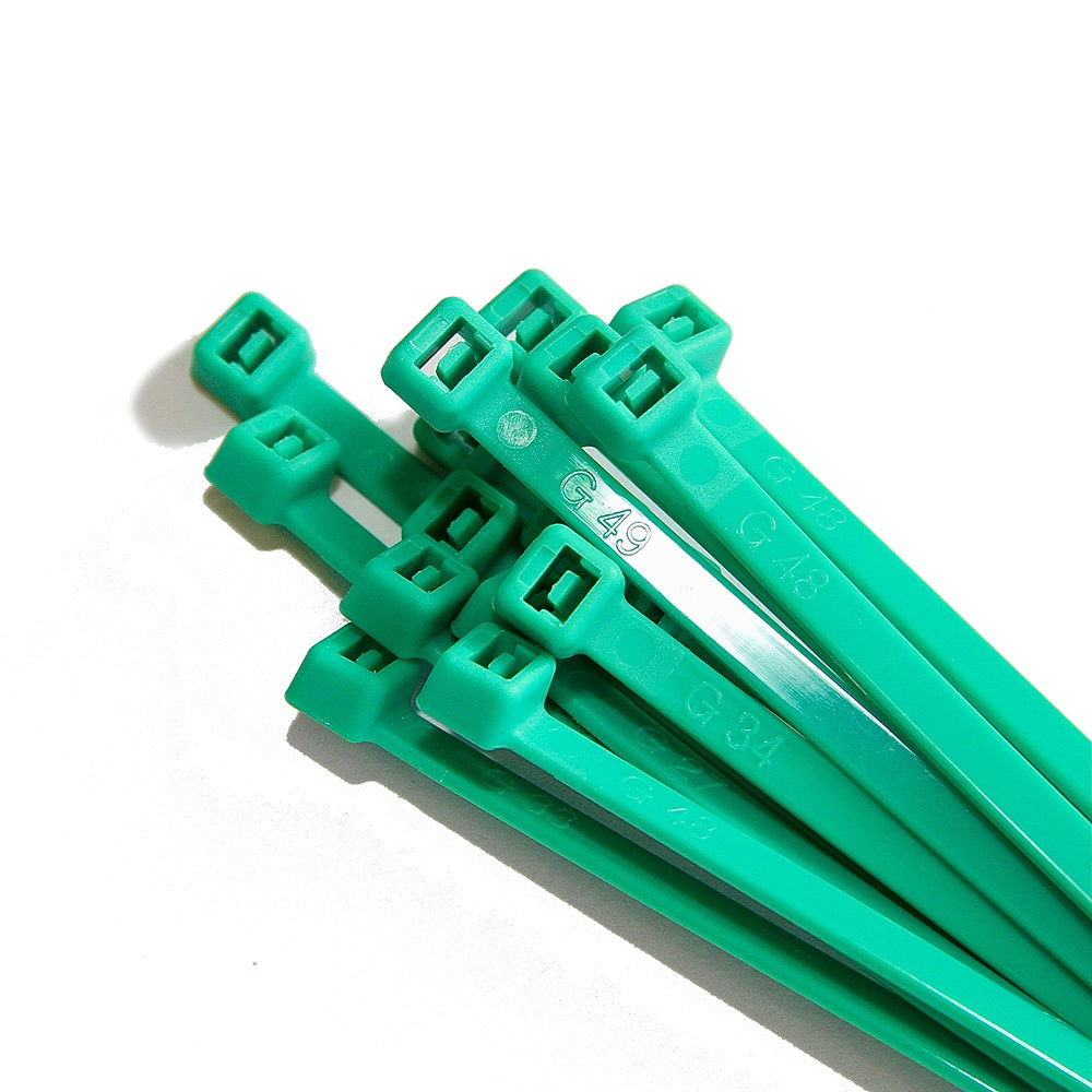 Cable Ties 100 x 2.5mm Green - 100 pk-KT10025G. Front view of green cable tie ends.