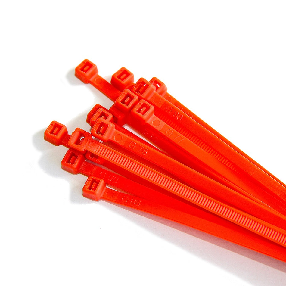 Cable ties 100 x 2.5mm Red - 100pk-CT10025R. Front view of red cable tie ends.