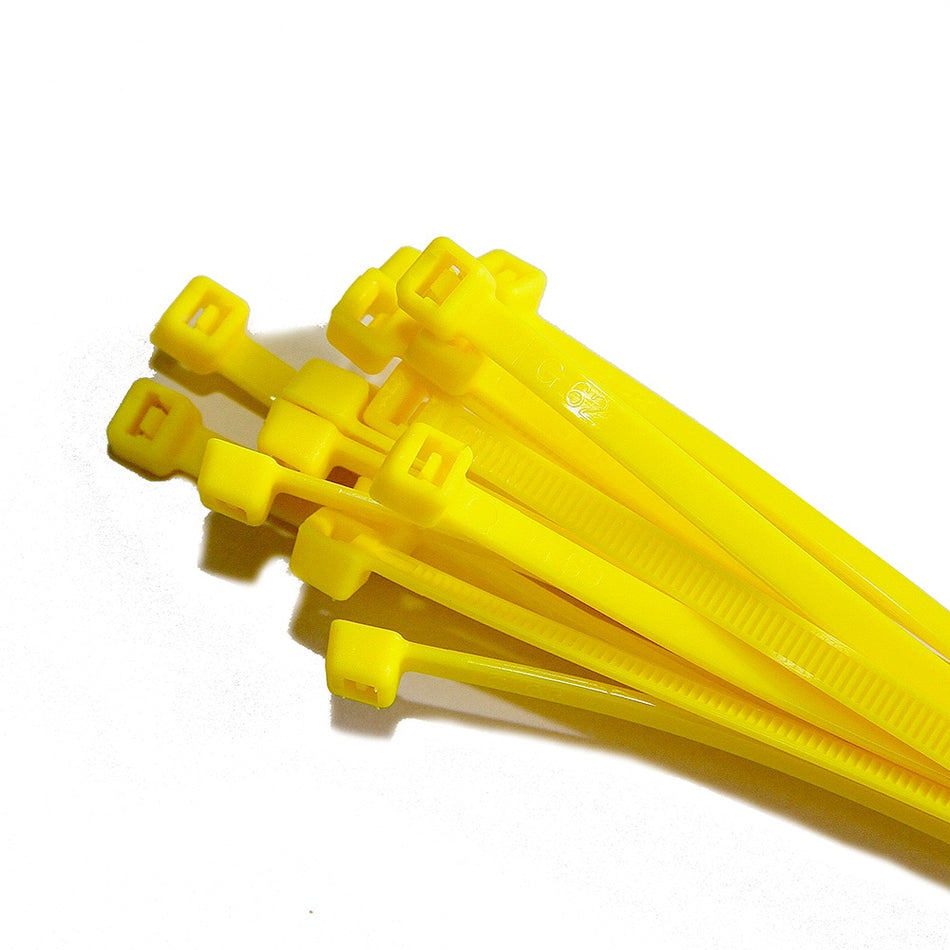 Cable Ties 100 x 2.5mm Yellow - 100pk-CT10025Y. Front view of yellow cable tie ends.