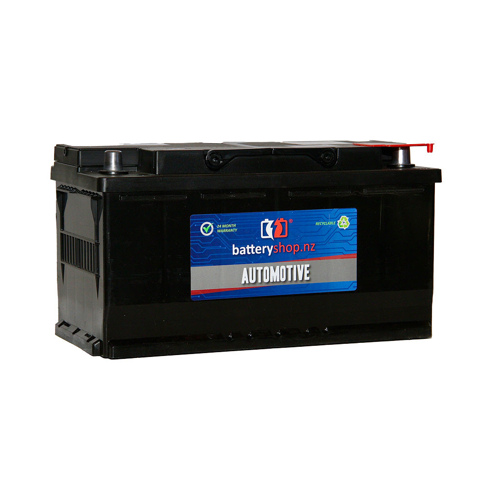 Batteryshop.nz Heavy Duty Commercial Battery CAL 12V 800CCA.  Angled view showing label and terminals.