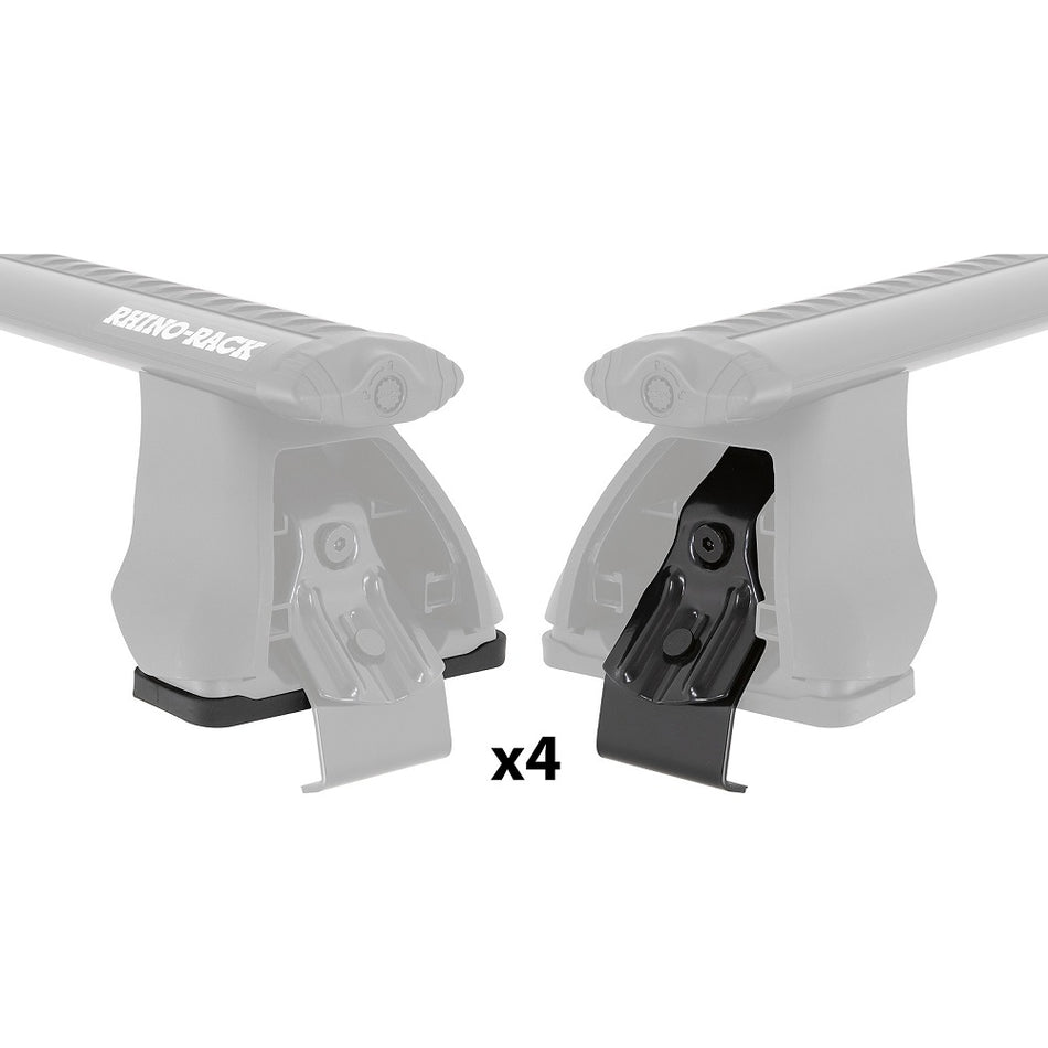 Rhino-Rack 2500 Fitting Kit-DK031. Front view of two roof rack ends showing in black the pad on one side and the clamp in black on the other.