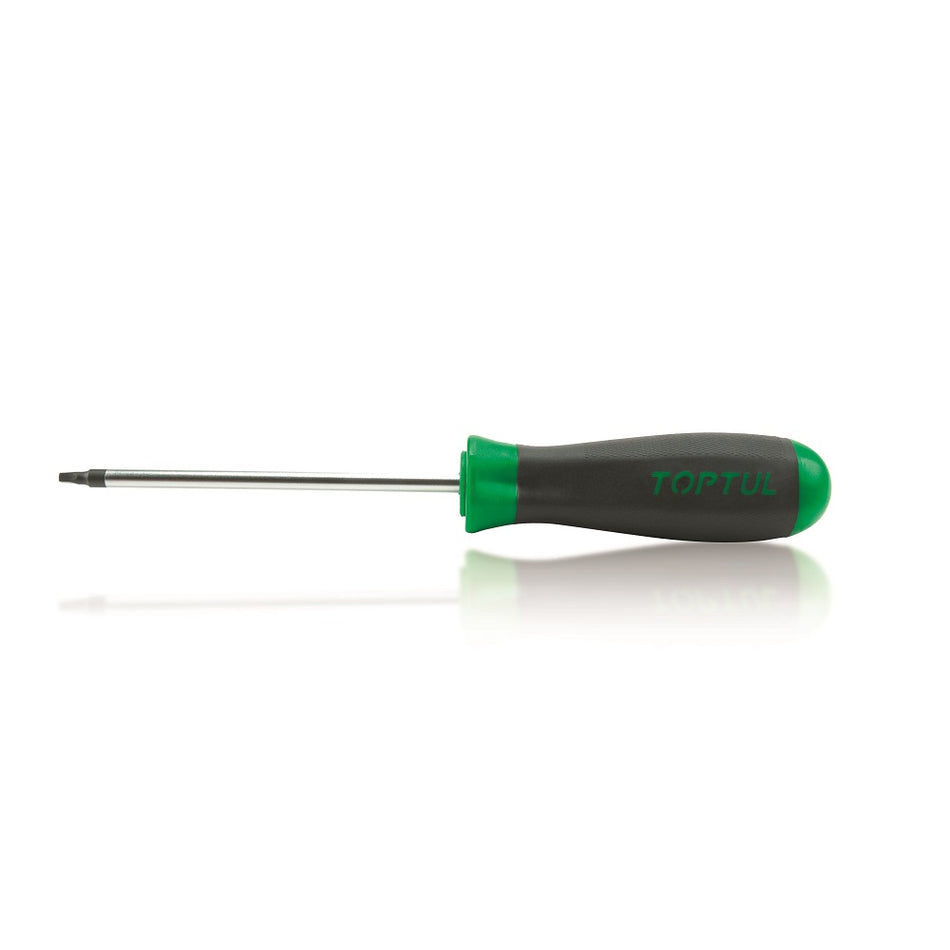 Toptul Screwdriver Square R2 x 125mm-FJAB0213. Front view of steel screwdriver with black and green handle.