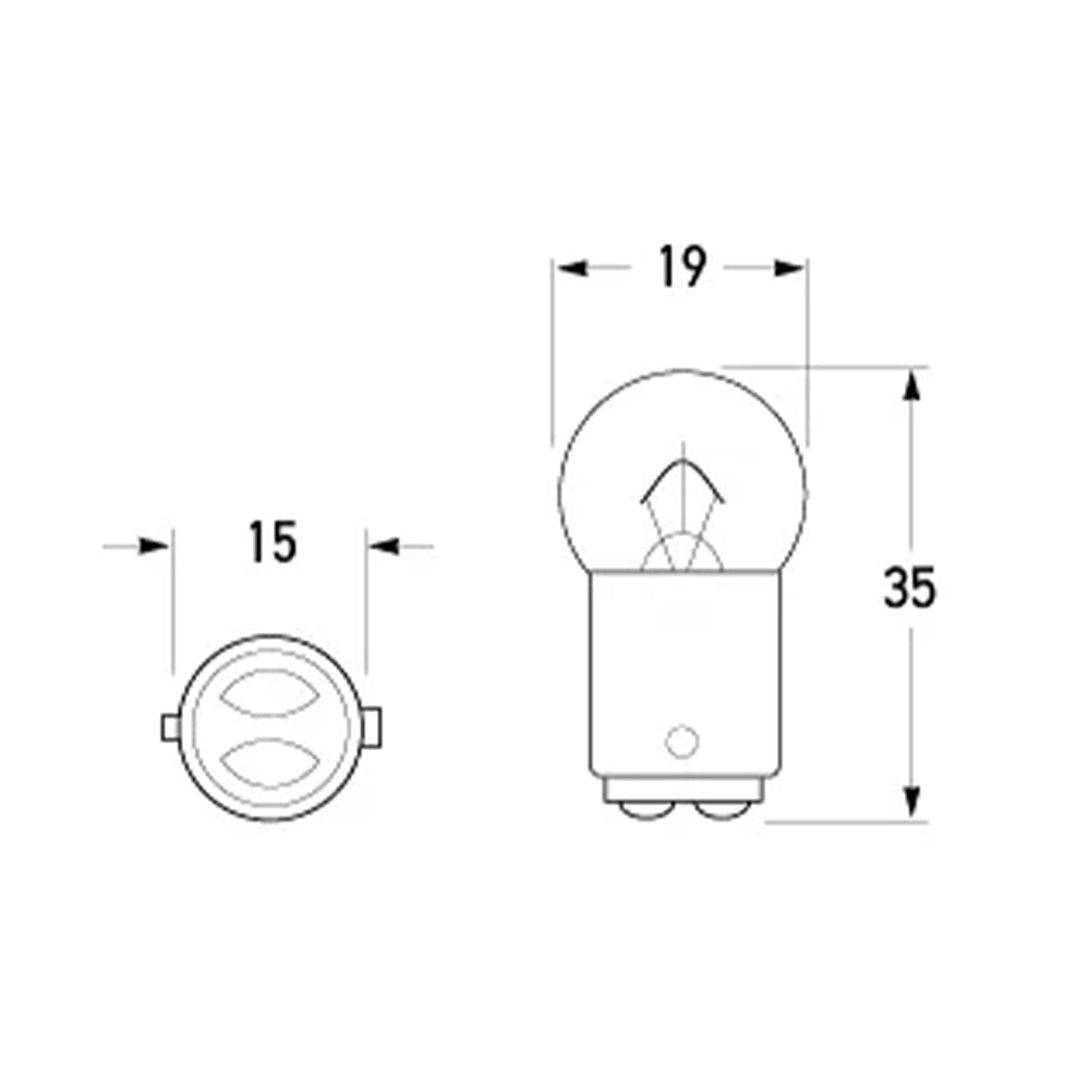 HELLA Bayonet Bulb 12V 5W BA15d dimensions