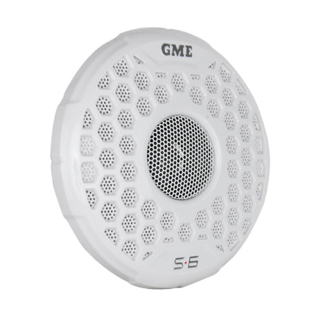 GME Marine Flush Mount Speakers White 140 Watt-GS600.  Front view of white compact round speakers.