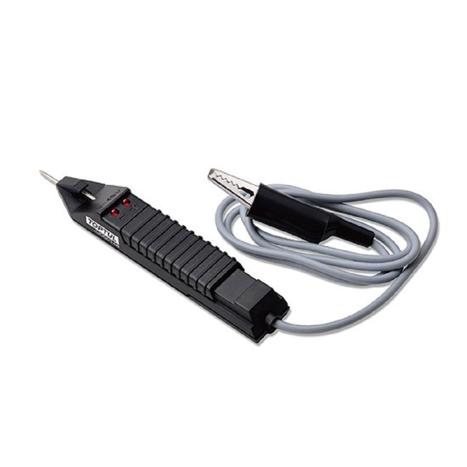 Toptul Circuit Tester Automotive-JJDC0148. Front view of black tester with cable and black alligator clip.