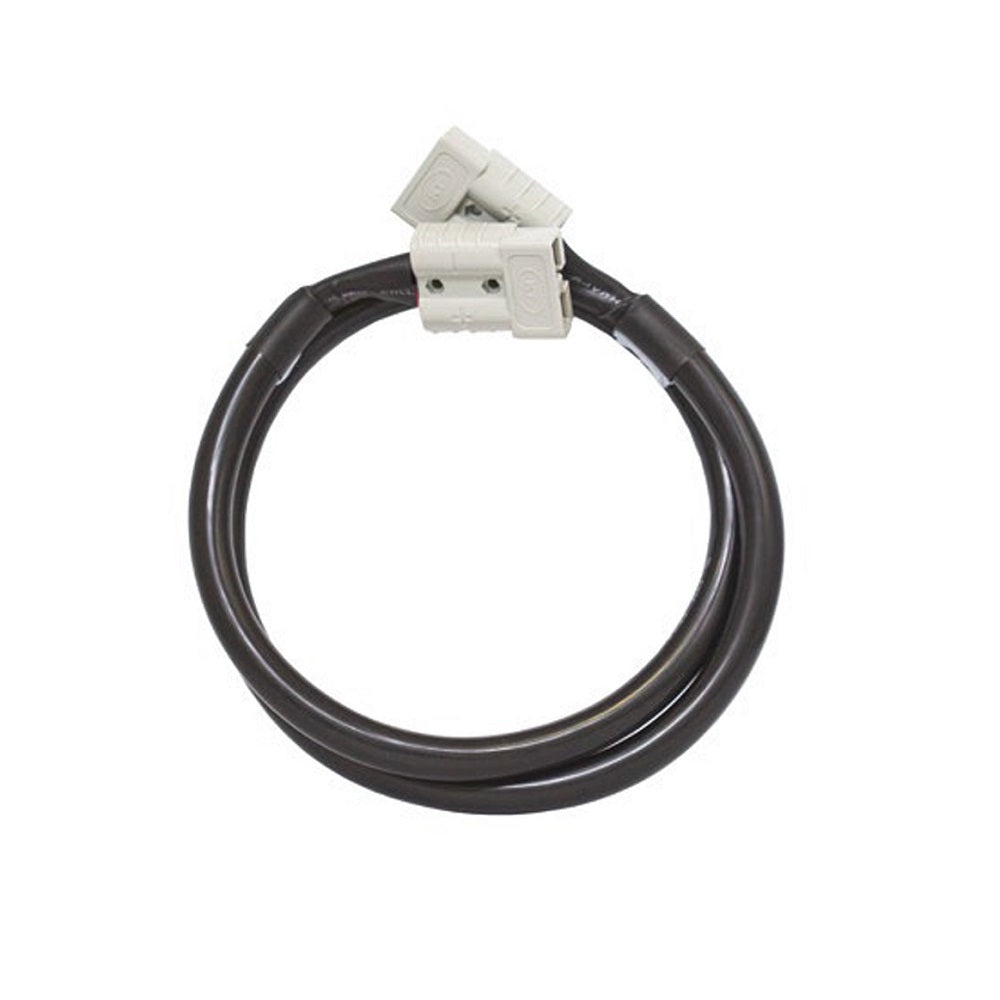 KT Solar 50A Plug Extension Lead (8MM2 x 2) - 1M-KT70571. Front view of circle of black cable with grey plugs on ends.