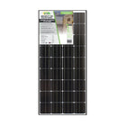 KT Solar 12V 200 Watt Solar Panel-KT70729. Front view of black solar panel with green KT Solar logo and specifications on label on front.