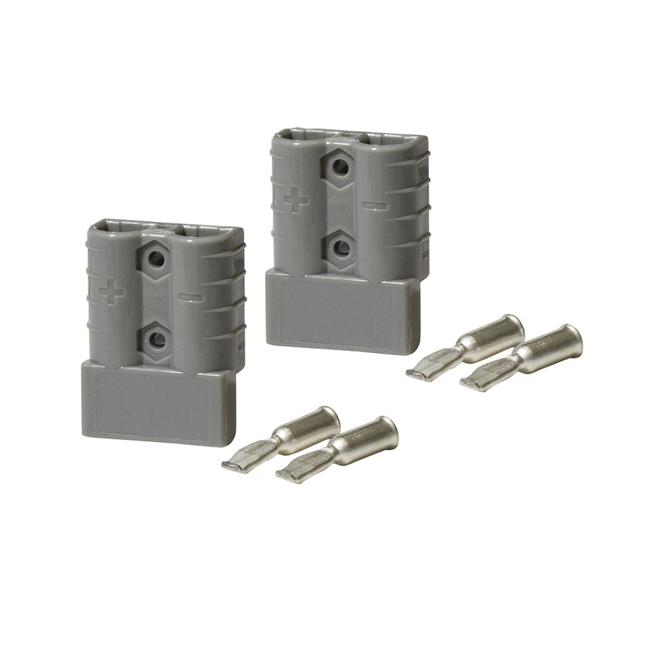 KT Solar 50AMP Grey Heavy Duty Con - Twin Pack-KTHDCS502S. Front view of two grey connectors with 4 x silver terminals