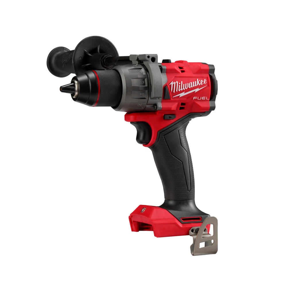 Milwaukee M18 Gen4 Fuel Hammer Drill 13mm M18FPD30. Angled view of hammer drill.