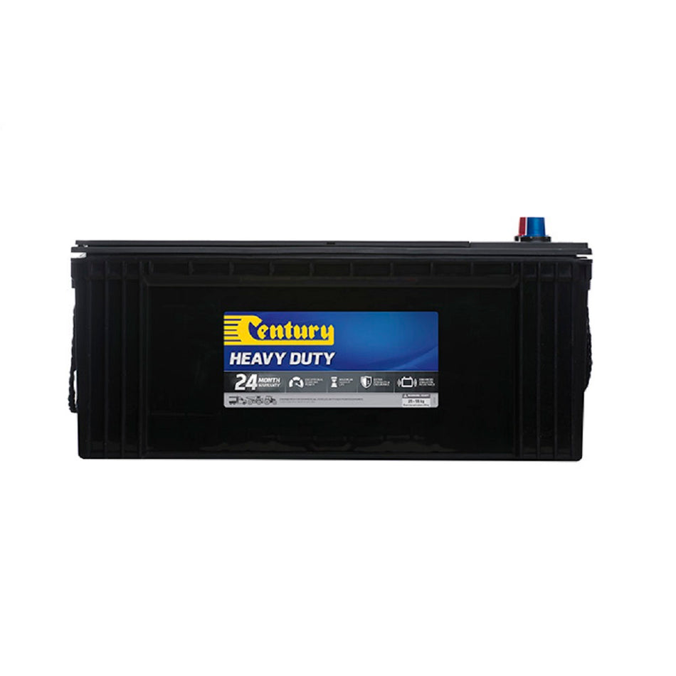 Century Battery Commercial CAL 12V 1000CCA-N150MF. Front view of black battery with yellow Century logo on blue and black label on front.