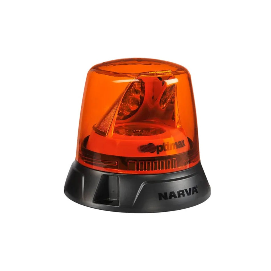 Narva LED Rotating Beacon Flange Base-N85660A. Front view of amber beacon with black base.