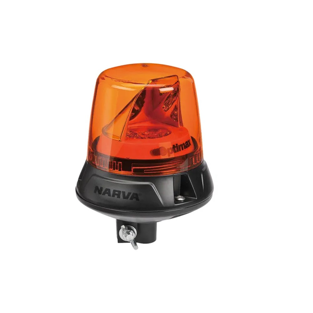 Narva LED Rotating Beacon Pole Mount-N85664A. Front view of amber beacon with black base with pole mount.