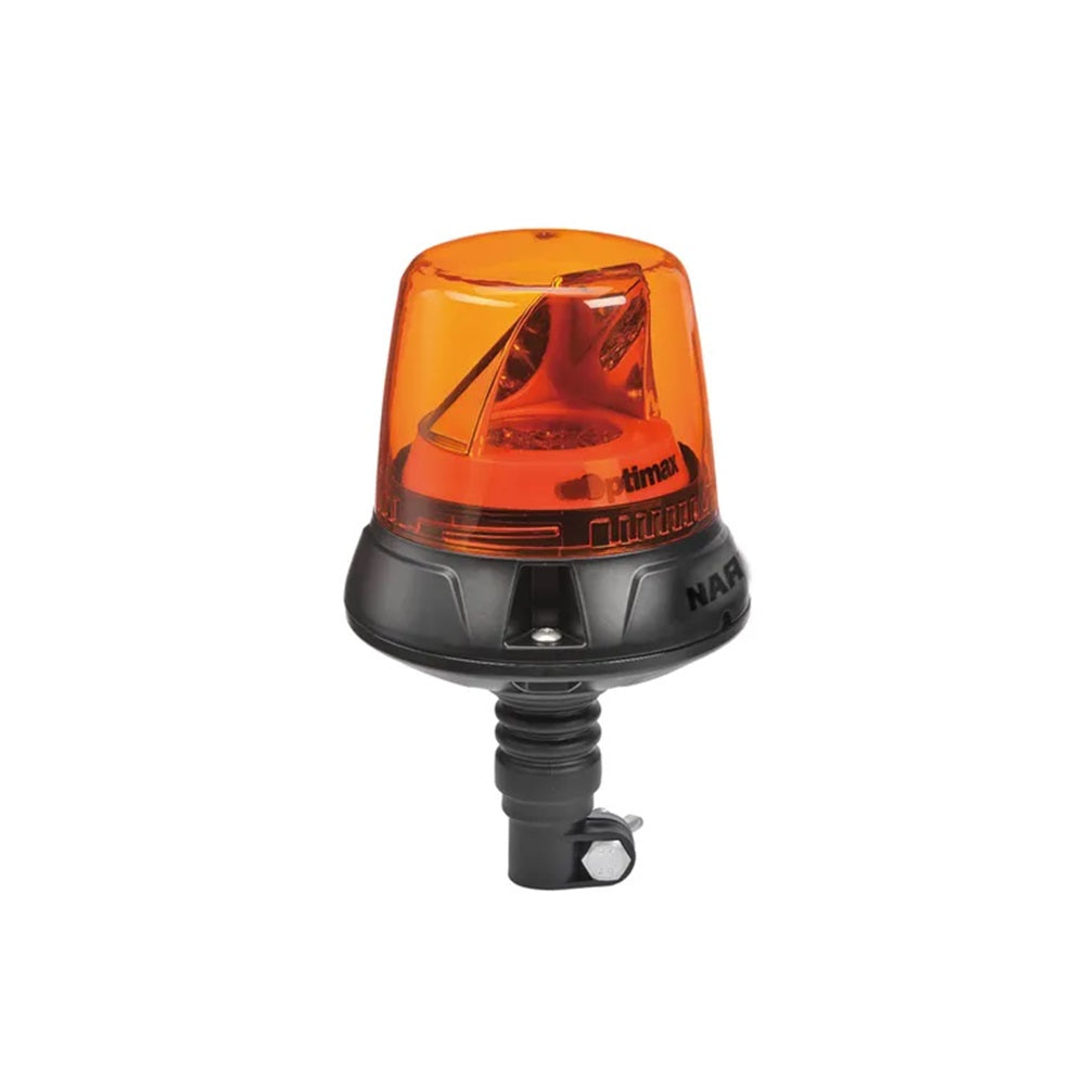 Narva LED Rotating Beacon Flex Pole Mount-N85666A. Front view of amber beacon with black base with pole mount .