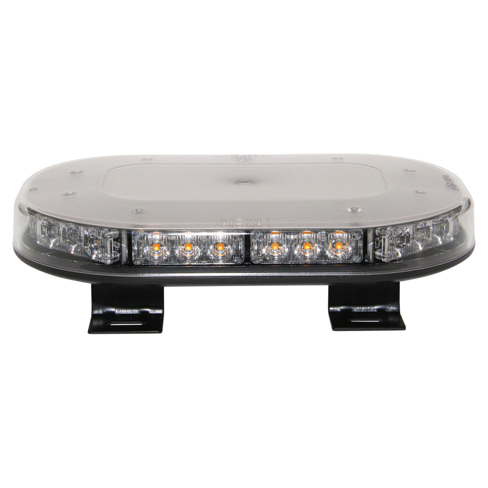 LED Mini Light bar 12-24V Clear-NIC-BL100C. Front view of LED light bar sitting on its 4x corner brackets.