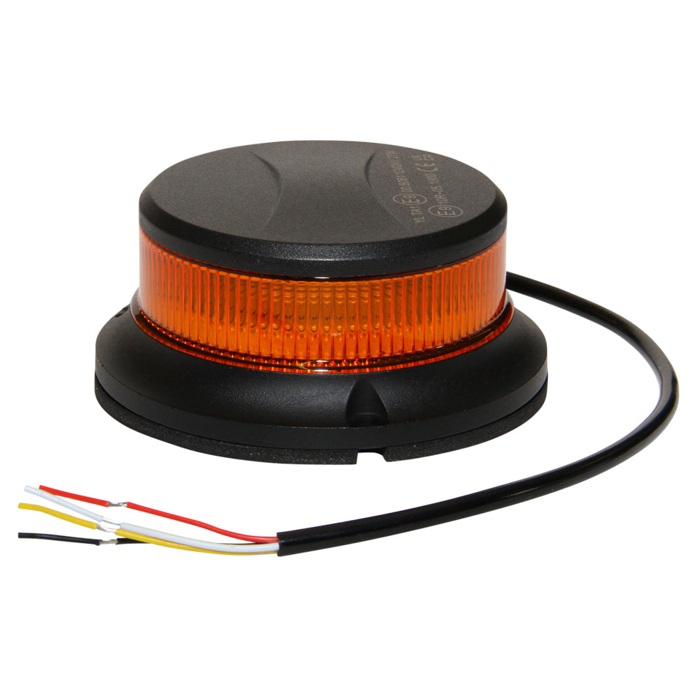 Mini LED beacon, 3 Bolt Mount-NIC-BL27FM. Front view of Mini LED Beacon with black base and top and cable circling around the front.