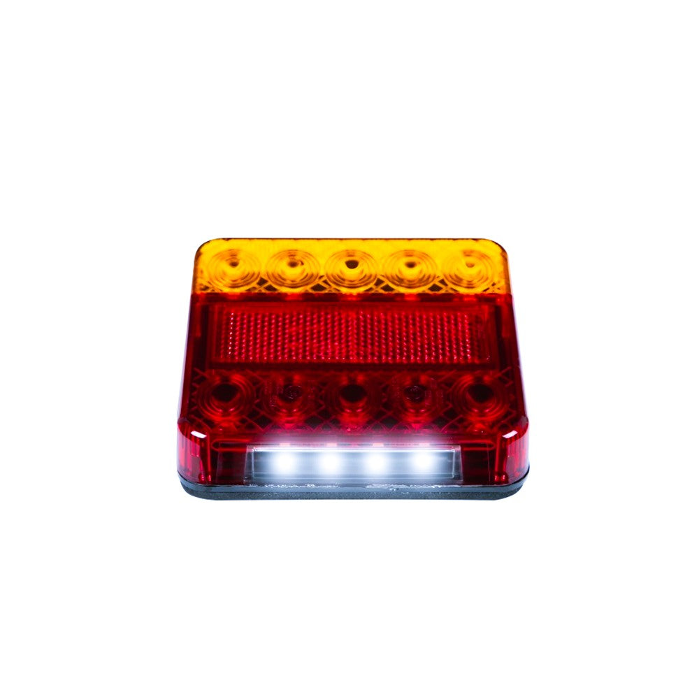 LED Tail Lamp with N/P 100mm 10-30V-NIC-TL100NP. Front view of tail lamp with number plate light glowing.