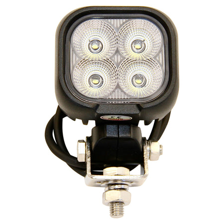 LED 40W 3200LM Square Work Light-NIC-WL0801-40. Front view of square work light with black surround and base and silver metal bracket on the base.