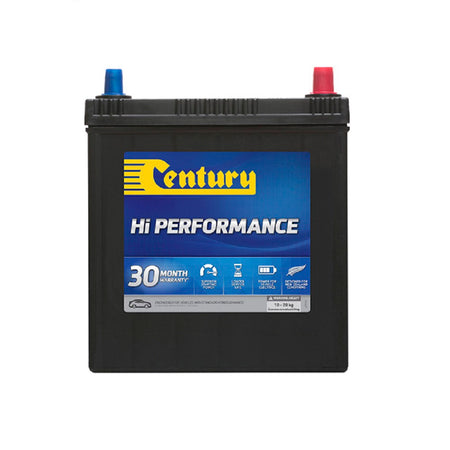 Century Battery Automotive CAL 12V 330CCA-NS40ZLMF. Front view of black battery with yellow Century logo on blue label on front.