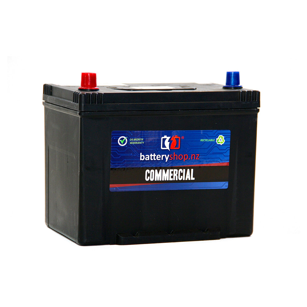 Batteryshop.nz Heavy Duty Commercial Battery CAL 12V 680CCA. Angled view showing label and terminals.