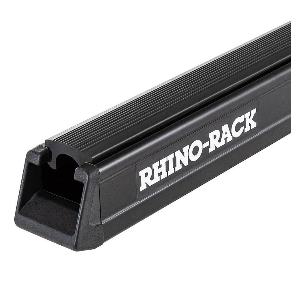 Rhino-Rack Heavy Duty Bar (Black 1500mm)-RB1500B. Front view of black alloy bar end.