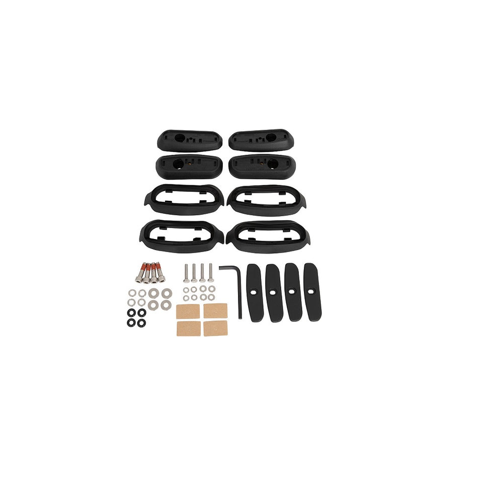 Rhino-Rack Base Kit(x4)Isuzu/Mazda/Colorado-RCP71-BK. Front view of black skirts/pads and hardware in the front.