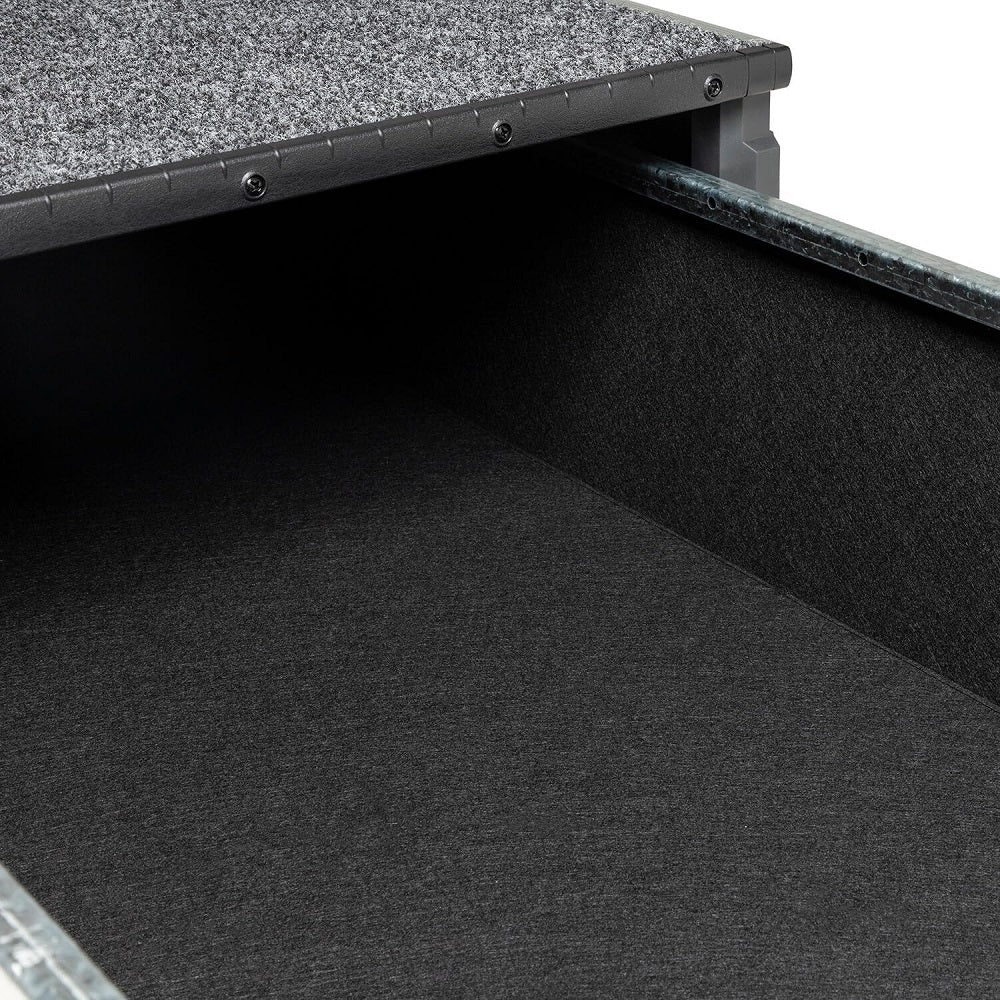 ARB Roller Draw 1730mm-RD1730SM. Front view of inside black carpet of an ARB drawer.