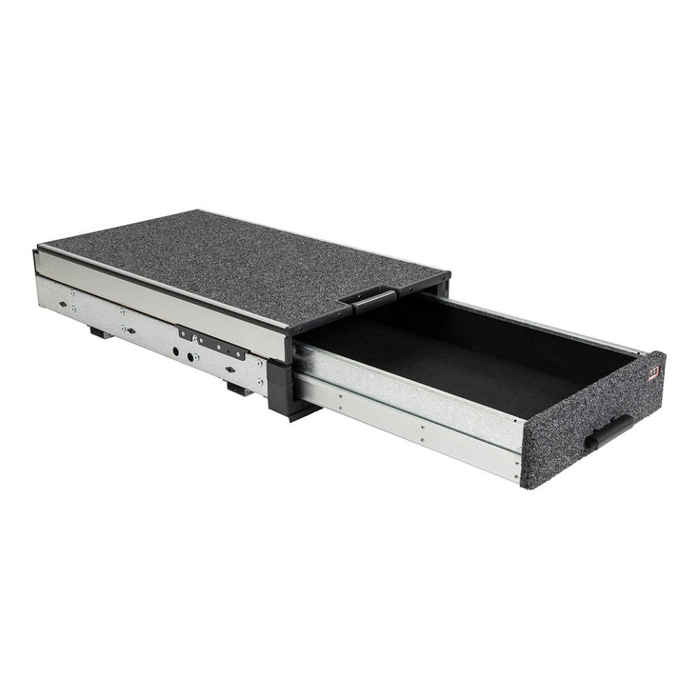 ARB Roller Floor/Slide Out Tray Mid-Height 1045mm-RFH1045. Front view of extended drawer.