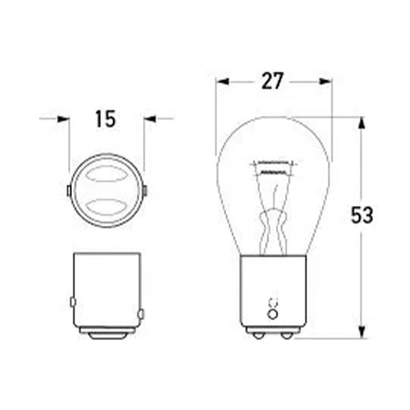 HELLA Bayonet Bulb 12V 21/5W BAY15d dimensions